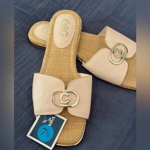 GBG Los Angeles Beige and Gold Slide Sandals